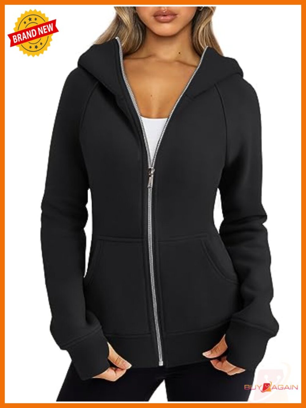Fitted Full Zip Hoodie Fleece Sweatshirt Cotton Blend Slim Fit